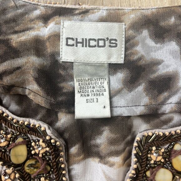 Chicos Womens Beaded Tunic Size 3 Sheer Maximalist Mob Wife Glam Boho Ethnic - Picture 5 of 15